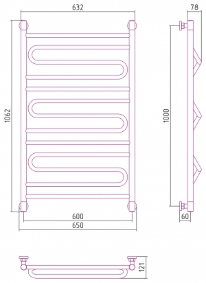 Полотенцесушитель водяной Сунержа Элегия+ 1000x600